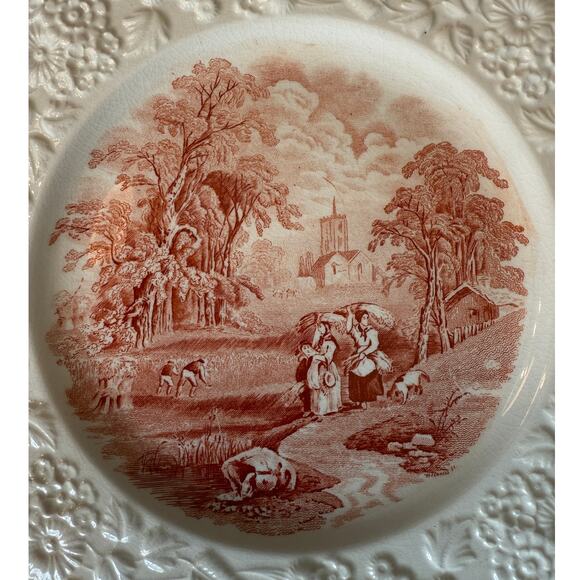 Vintage George Jones & Sons Plates Set of 5  - Rhapsody & Sons Red Transferware - Picture 7 of 7